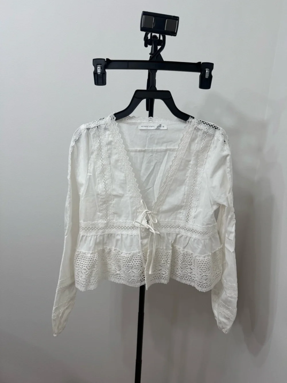 Altar'd State Ivory Lace Tie-Front Peasant Blouse - Picture 4 of 7